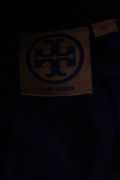 Tory Burch Womens Logo Button Front V Neck Cardigan Sweater Navy Wool Size XL