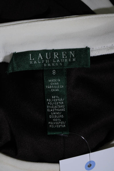Lauren Ralph Lauren Womens Sleeveless Scoop Neck Sheath Dress Brown White Size 8