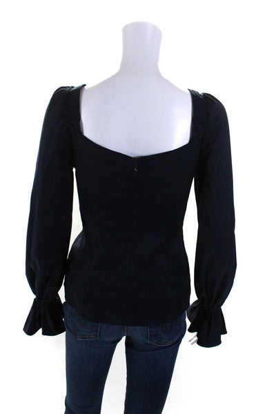 Intermix Womens Navy Twist Front Zip Back Puff Long Sleeve Blouse Top Size S