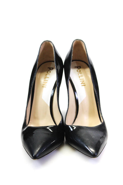 Pollini Womens Patent Leather Abstract Pointed Toe Heels Pumps Black Size 39 9