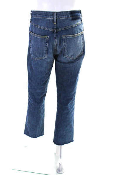 Amo Womens Cotton Buttoned Fringed Hem Straight Leg Jeans Blue Size EUR27