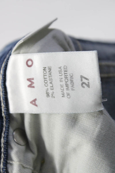 Amo Womens Cotton Buttoned Fringed Hem Straight Leg Jeans Blue Size EUR27
