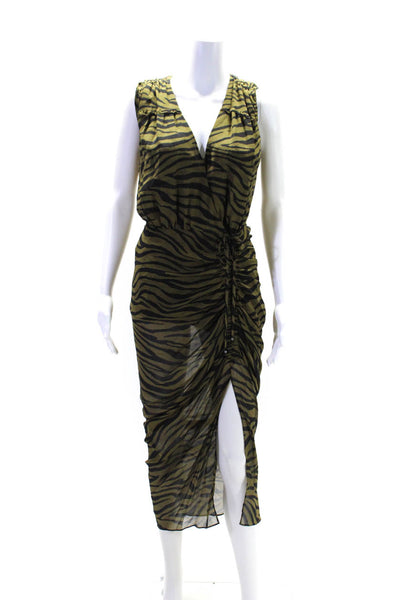 Veronica Beard Womens Silk Chiffon Zebra Print Ruched Sheath Dress Green Size 4