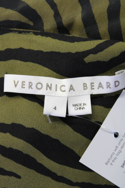 Veronica Beard Womens Silk Chiffon Zebra Print Ruched Sheath Dress Green Size 4