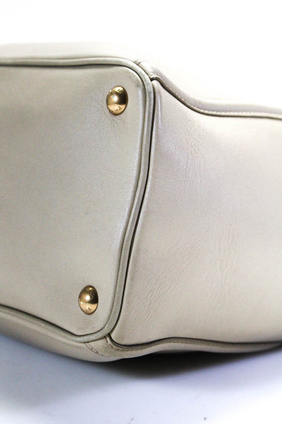 Prada Grained Leather Double Handle Zip Pocket Large Frame Shoulder Handbag Tan