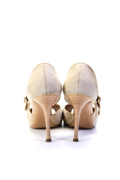 Salvatore Ferragamo Womens Suede Peep Toe D'Orsay Buckled Heels Beige Size 8.5