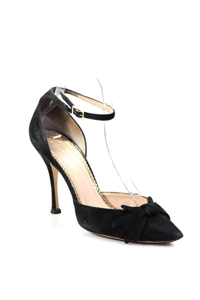 Charlotte Olympia Womens Suede Barcall Bow Tied Stiletto Pumps Black Size EUR38.