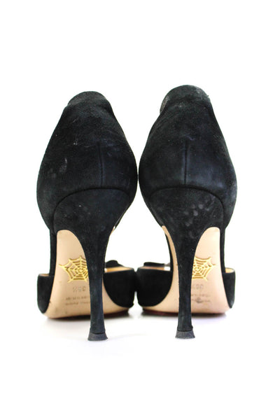 Charlotte Olympia Womens Suede Barcall Bow Tied Stiletto Pumps Black Size EUR38.