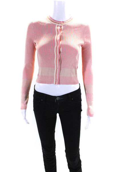 Toccin Womens Ribbed Button Down Long Sleeves Cardigan Sweater Pink Size Small