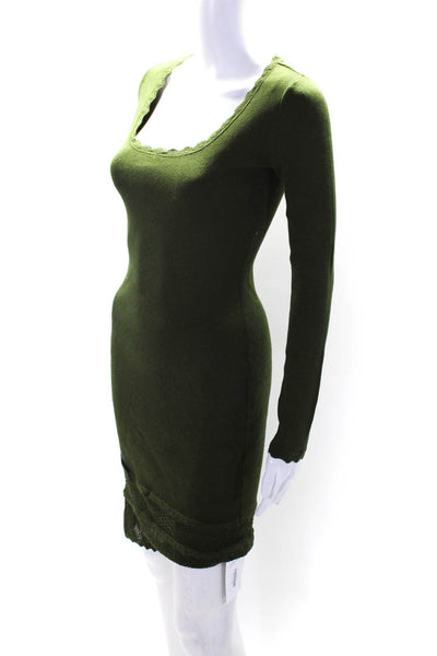 Toccin Womens Long Sleeves Scoop Neck Sweater Dress Green Size Small