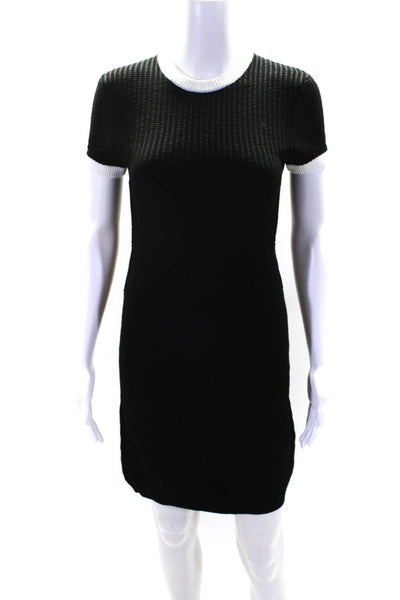 Toccin Womens Short Sleeves Knee Length Sweater Dress Black White Size Small