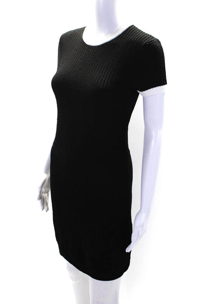 Toccin Womens Short Sleeves Knee Length Sweater Dress Black White Size Small