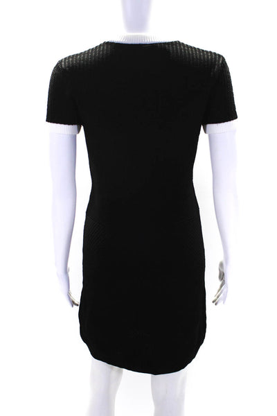 Toccin Womens Short Sleeves Knee Length Sweater Dress Black White Size Small