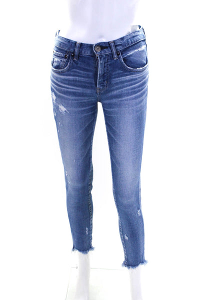 Moussy Womens Cotton Distressed Five Pocket Mid-Rise Skinny Jeans Blue Sz 25