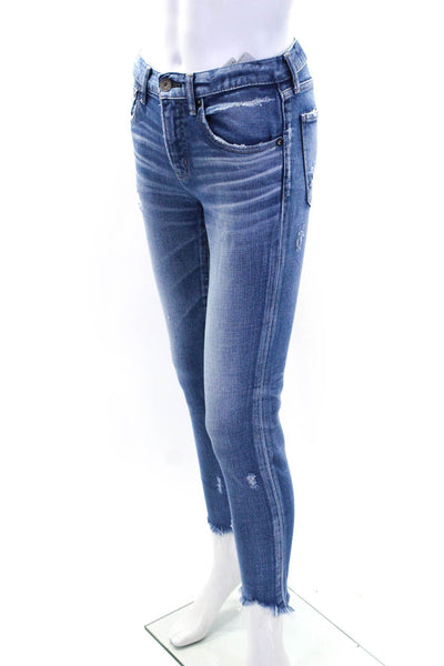 Moussy Womens Cotton Distressed Five Pocket Mid-Rise Skinny Jeans Blue Sz 25