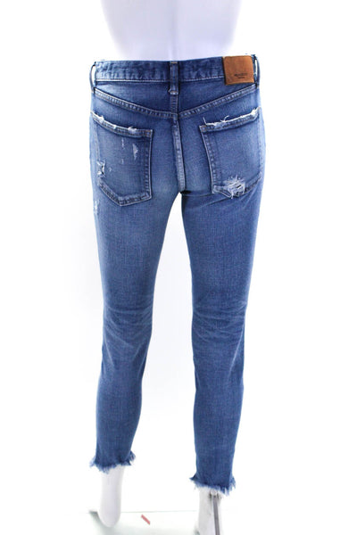 Moussy Womens Cotton Distressed Five Pocket Mid-Rise Skinny Jeans Blue Sz 25