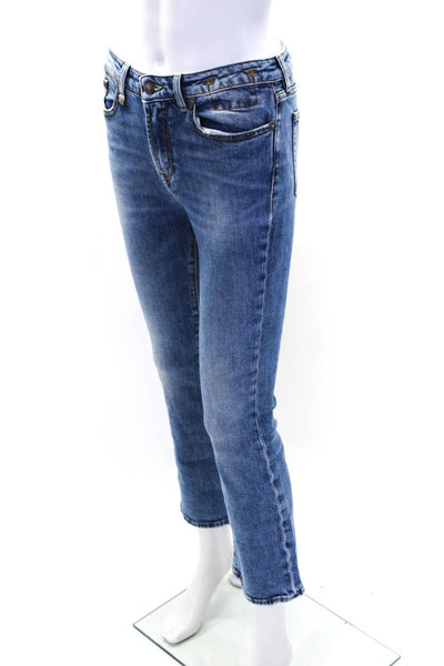 R13 Womens Cotton Five Pocket Button Closure Mid-Rise Flare Jeans Black Size 25