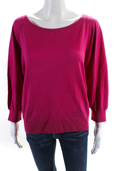 Max Mara Womens 3/4 Sleeve Scoop Neck Knit Top Pink Cotton Size Medium