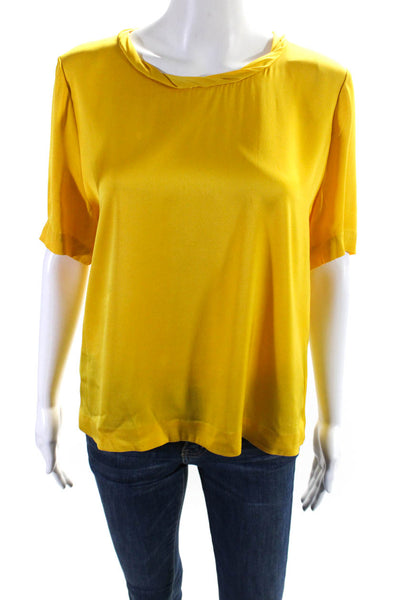 Kobi Halperin Womens Short Sleeve Scoop Neck Silk Boxy Shirt Yellow Size Large