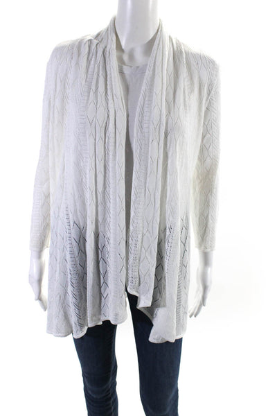 Catherine Malandrino Womens 3/4 Sleeve Open Knit Cardigan Sweater White Medium