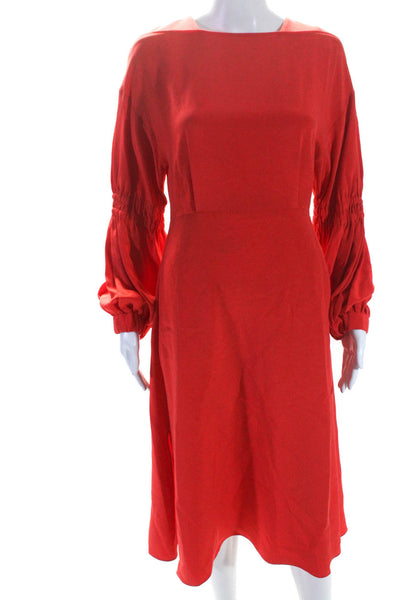 Tibi Womens Long Lantern Sleeve Crew Neck Midi Sheath Dress Red Silk Size 4