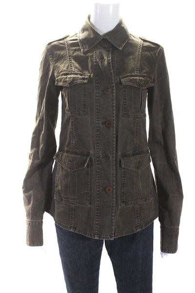 Alice + Olivia Womens Cotton Button Down Military Jacket Brown Size S
