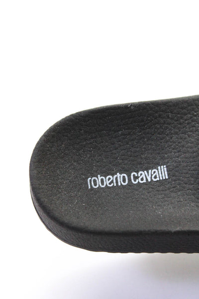Roberto Cavalli Womens Open Toe Slip On Anagram Slides Black Size 7/8