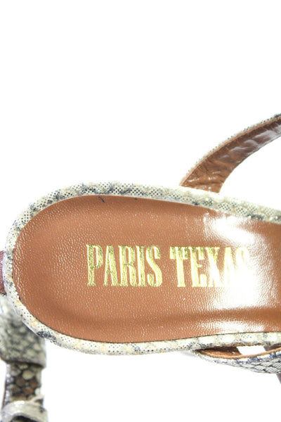 Paris Texas Womens Metallic Snakeskin Print Strappy Heels Beige Size 6