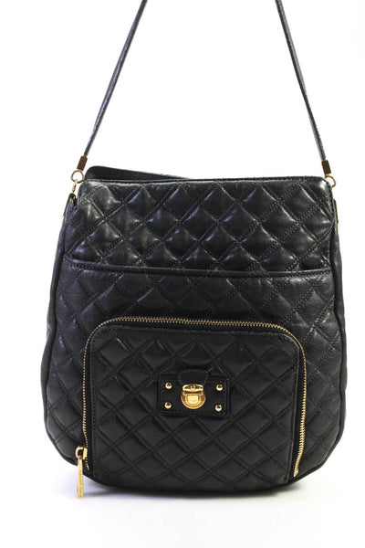 Marc Jacobs Womens Leather Quilted Gold Tone Hardware Shoulder Bag Black