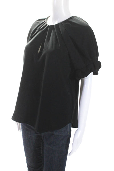 ALC Womens Crepe Cuffed Puff Sleeve V-Neck Pullover Blouse Top Black Size 4