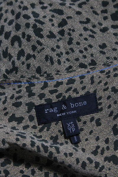 Rag & Bone Women's V-Neck Long Sleeves Animal Print Silk Blouse Size XS