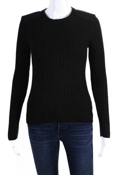 Minnie Rose Women's Crewneck Long Sleeves Ribbed Pullover Sweater Black Size XS