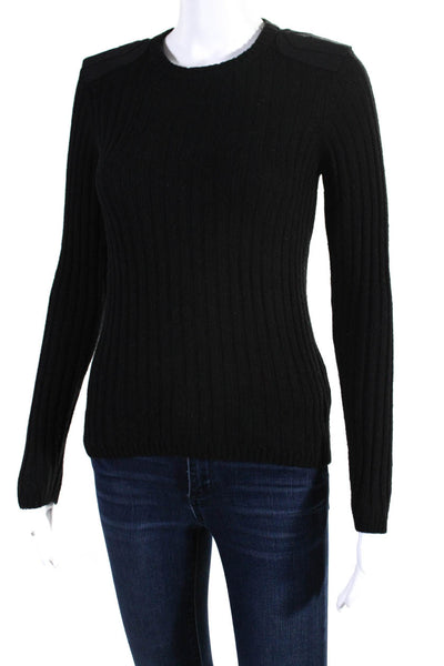 Minnie Rose Women's Crewneck Long Sleeves Ribbed Pullover Sweater Black Size XS