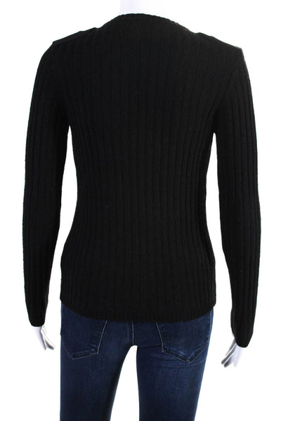 Minnie Rose Women's Crewneck Long Sleeves Ribbed Pullover Sweater Black Size XS