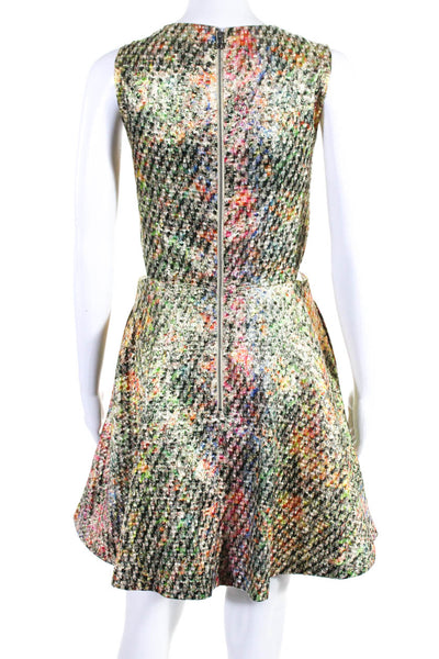 Alice + Olivia Womens V-Neck Sleeveless Cut-Out Metallic Flare Mini Dress Size 1