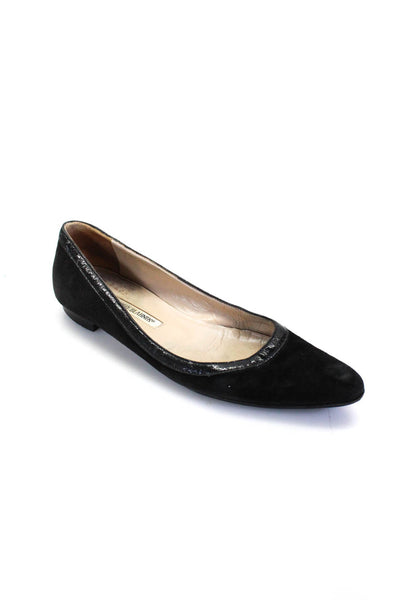 Manolo Blahnik Womens Pointed Toe Slip-On Stripe Collar Flats Black Size EUR38.5