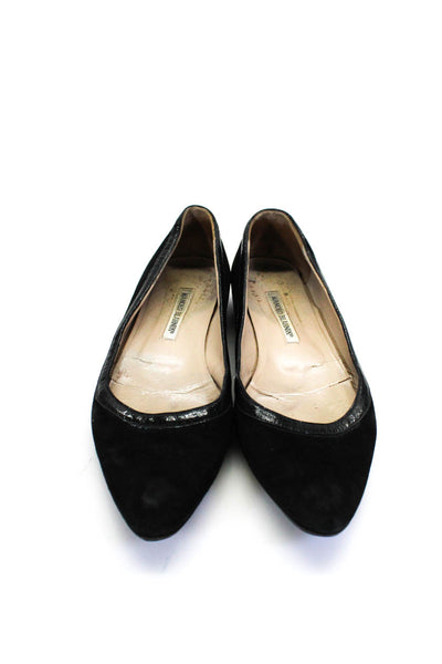 Manolo Blahnik Womens Pointed Toe Slip-On Stripe Collar Flats Black Size EUR38.5