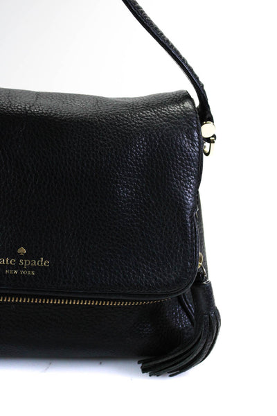 Kate Spade Womens Leather Zipped Snap Buttoned Flapped Shoulder Handbag Black