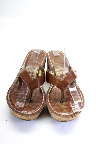 Sam Edelman Womens Leather Open Toe T-Strap Platform Wedges Brown Size 7US 37EU