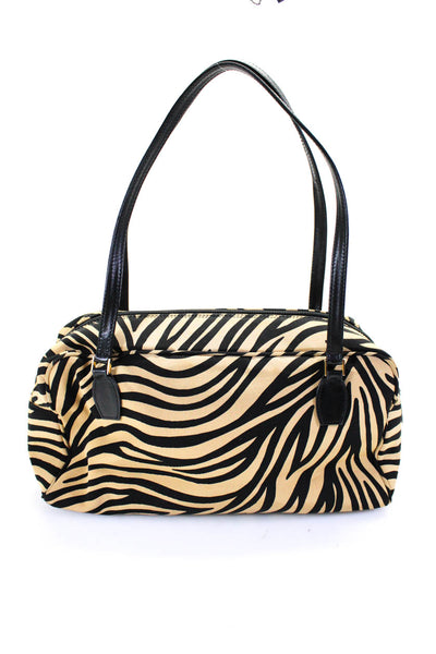 Kate Spade NY Zebra Print Zip Around Double Handle Shoulder Handbag Brown Black