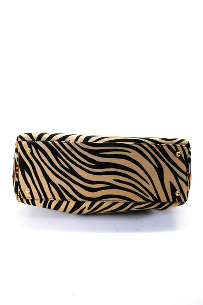 Kate Spade NY Zebra Print Zip Around Double Handle Shoulder Handbag Brown Black
