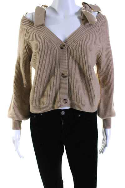 Cami Womens Merino Wool Textured Cold Shoulder Buttoned Cardigan Brown Size XS