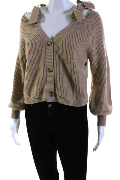 Cami Womens Merino Wool Textured Cold Shoulder Buttoned Cardigan Brown Size XS