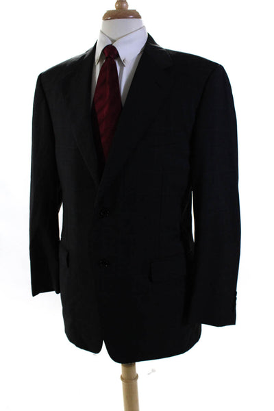 Canali Mens Window Pane Striped Print Buttoned Collared Blazer Black Size EUR54