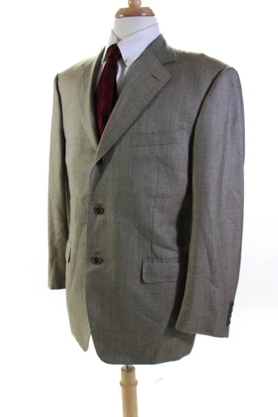 Canali Mens Striped Textured Collard Buttoned Long Sleeve Blazer Tan Size EUR52