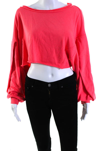 FP Movement Womens Round Neck Long Sleeve Pullover Crop Sweatshirt Pink SIze XS