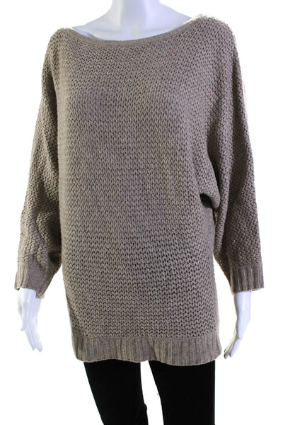 Alice + Olivia Womens Lambswool Knitted Batwing Long Sleeve Sweater Brown Size S