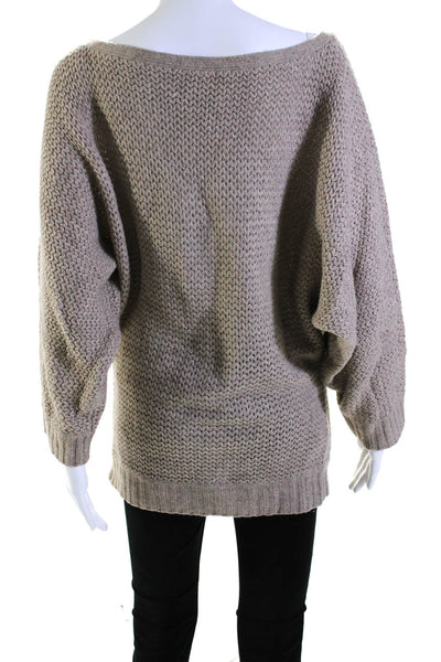 Alice + Olivia Womens Lambswool Knitted Batwing Long Sleeve Sweater Brown Size S