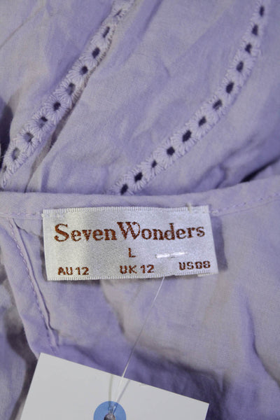 Seven Wonders Womens Purple Scoop Neck Open Back Eyelet Mini Dress Size L