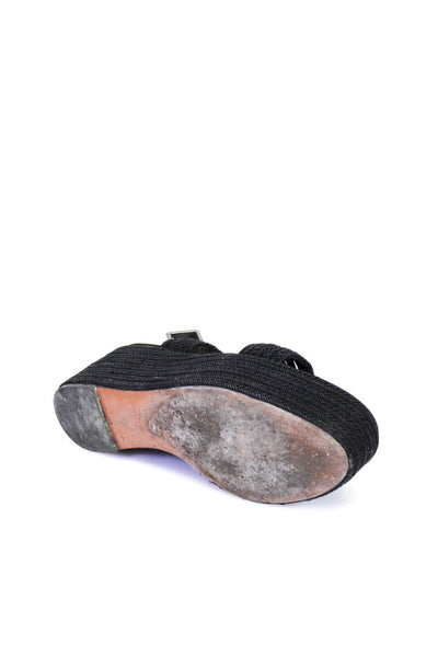 Schutz Womens Black Braided Strap Platform Wedge Heels Shoes Size 9.5